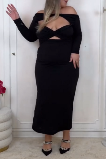 Elegant Long Black Off-shoulder Dress