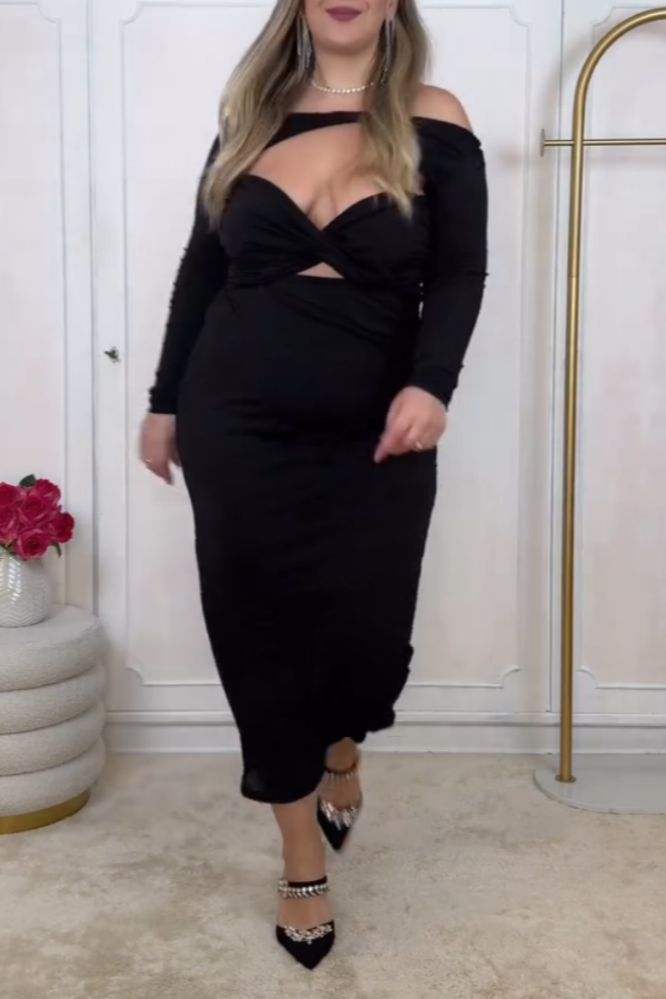 Elegant Long Black Off-shoulder Dress