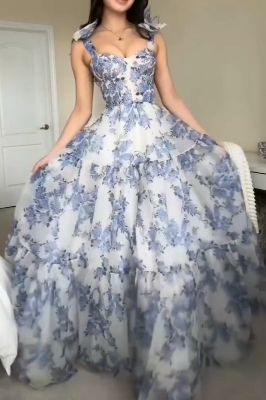 Floral Print Ball Gown Maxi Dress