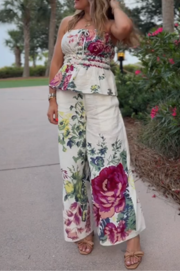 Floral Print Sleeveless Two-Piece Set