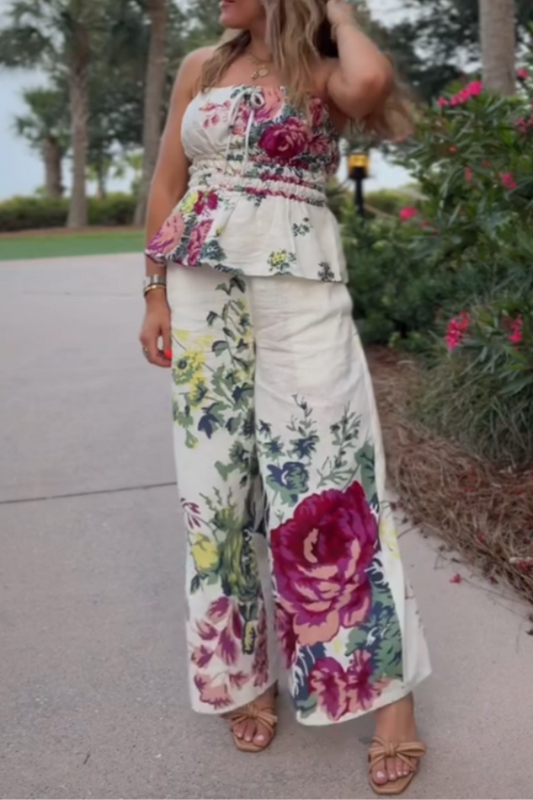 Floral Print Sleeveless Two-Piece Set