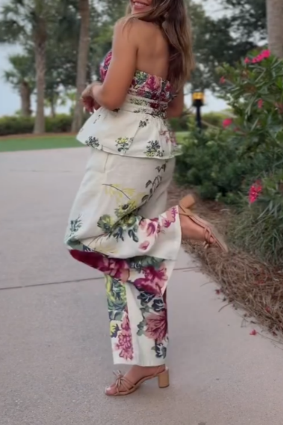 Floral Print Sleeveless Two-Piece Set