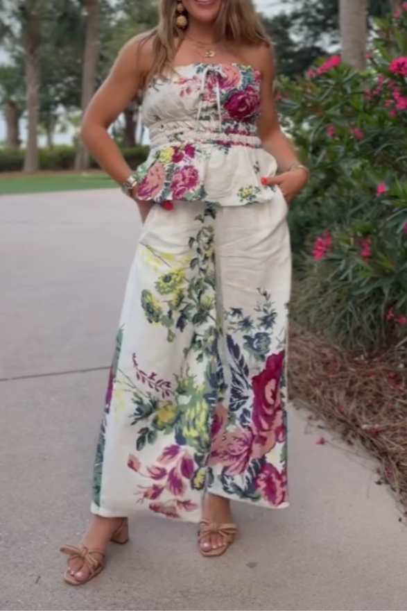 Floral Print Sleeveless Two-Piece Set
