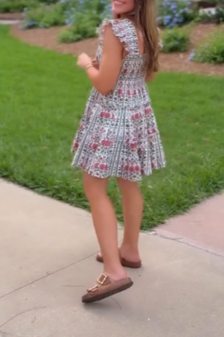 Bohemian Floral Print Sleeveless Mini Dress