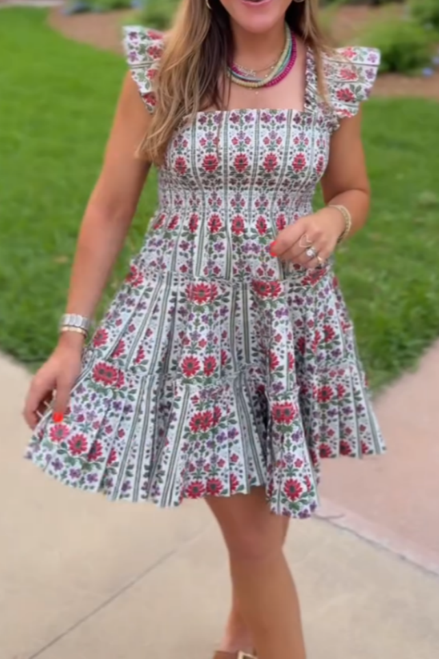 Bohemian Floral Print Sleeveless Mini Dress