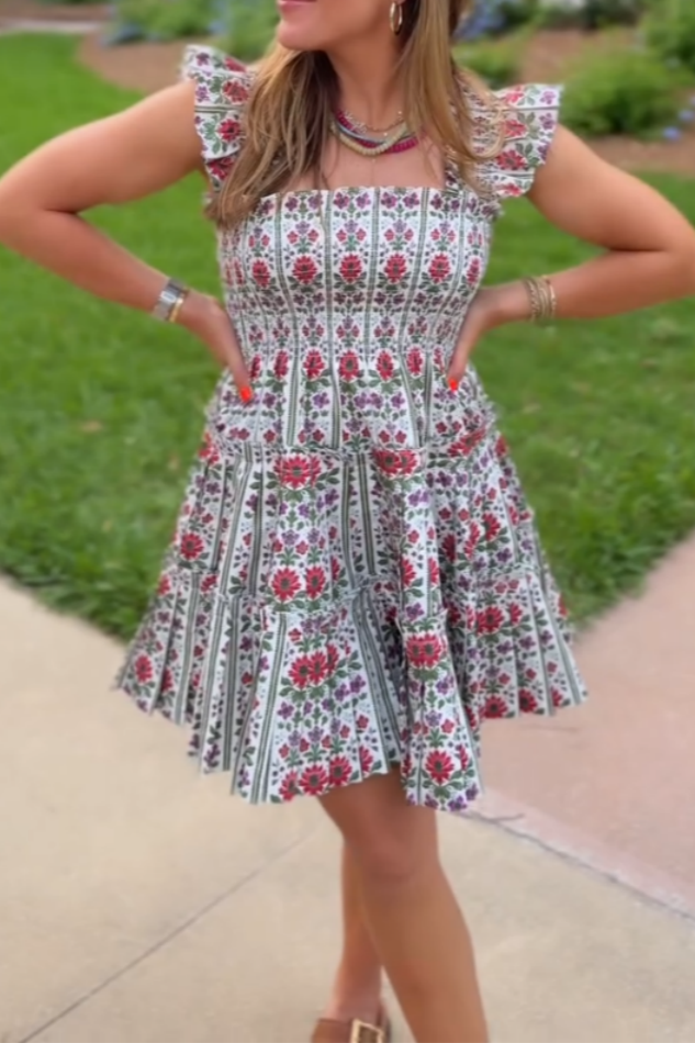 Bohemian Floral Print Sleeveless Mini Dress