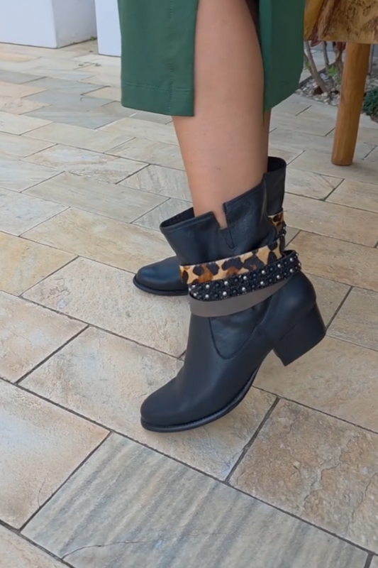 Stylish Leopard Animal Print Embellished Ankle Boots
