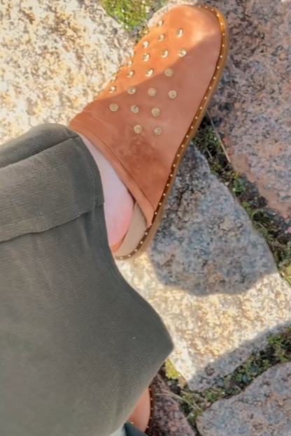 Brown Suede Embellished Mule Shoes