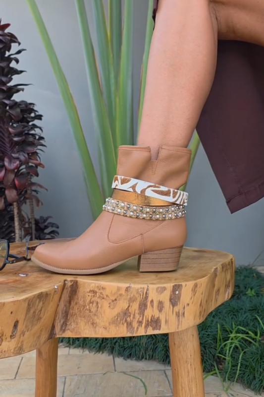 Beige Leather Ankle Boots