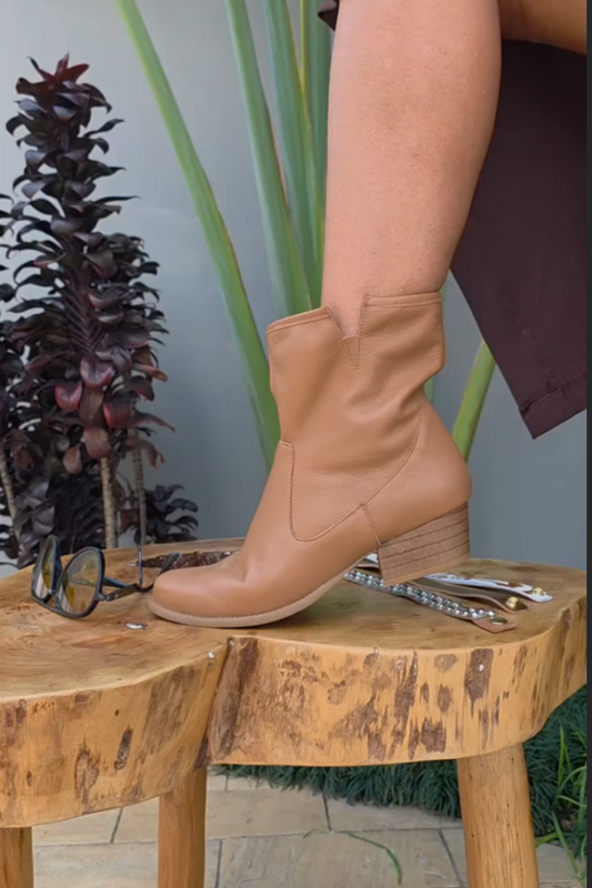 Beige Leather Ankle Boots