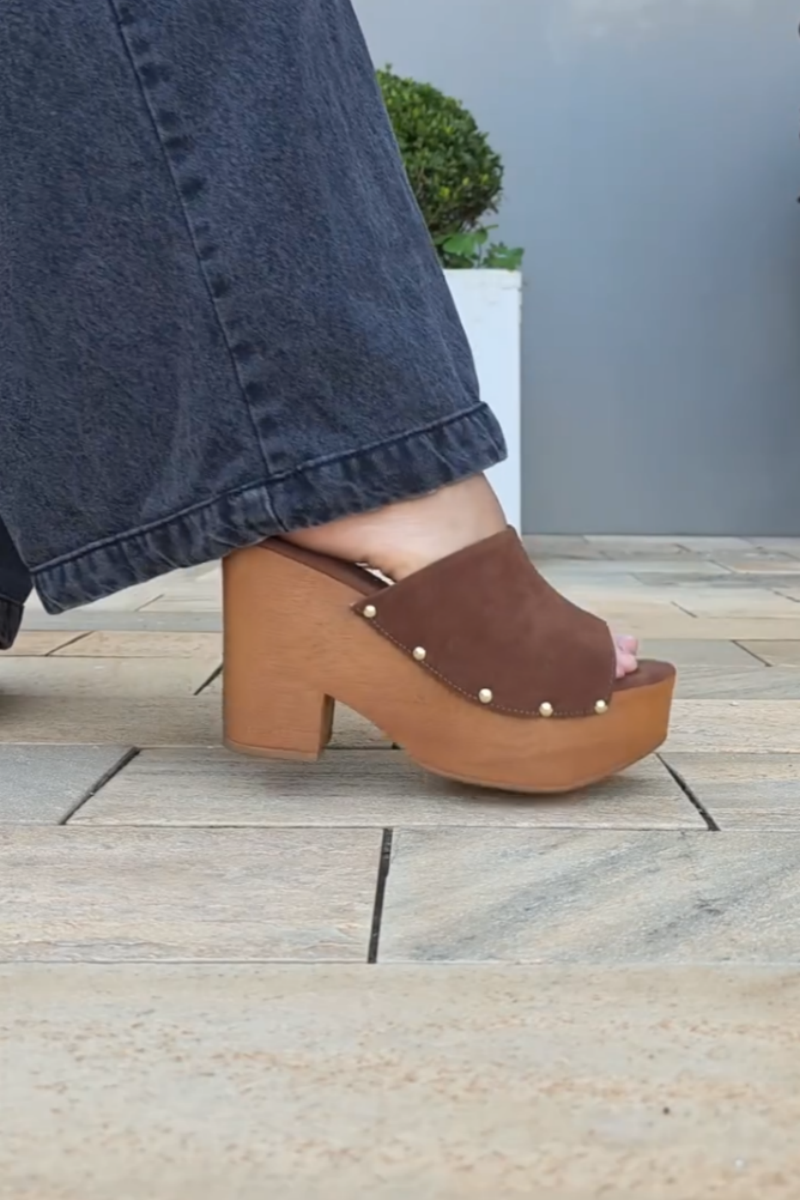 Gold Accents Peep-Toe Platform Heels