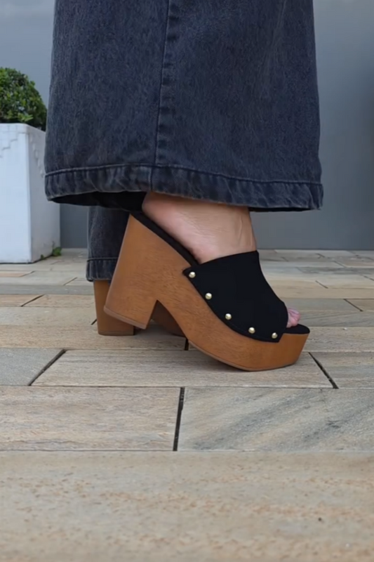 Gold Accents Peep-Toe Platform Heels