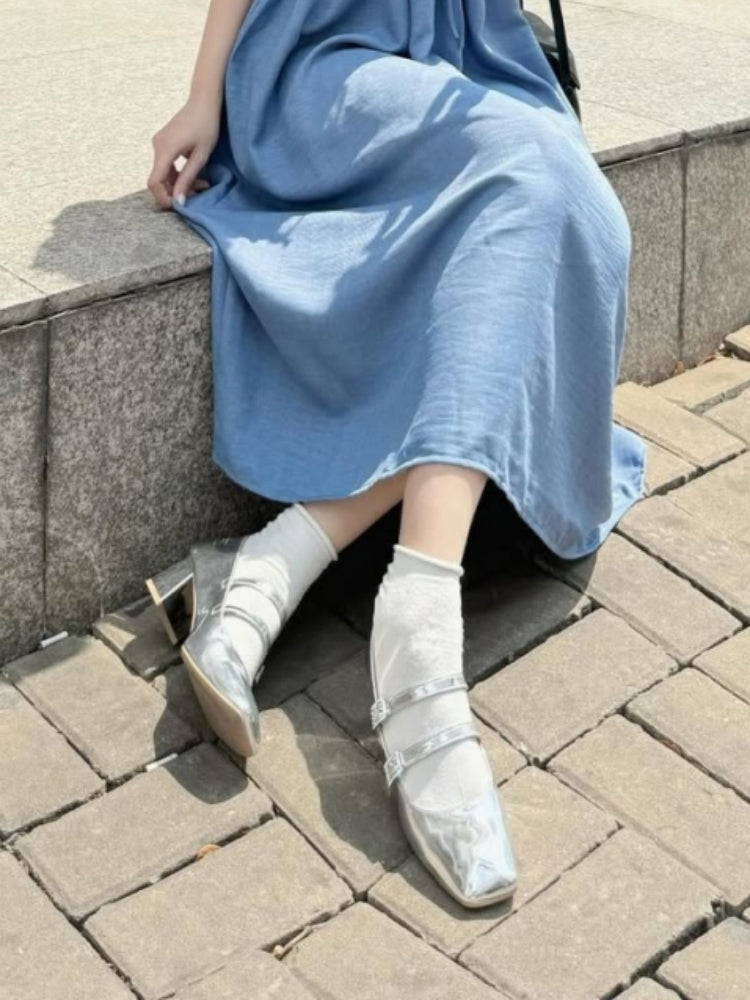 Silver Metallic Mary Jane Shoes