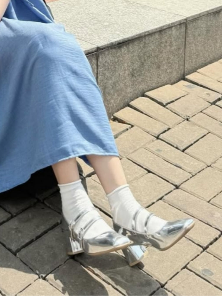 Silver Metallic Mary Jane Shoes