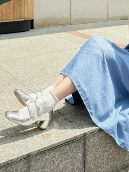 Silver Metallic Mary Jane Shoes