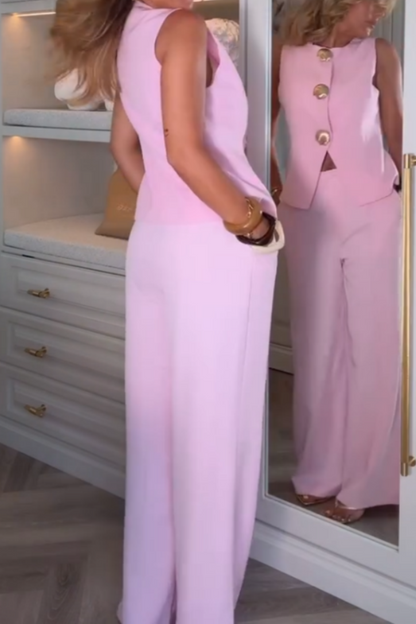 Pink Sleeveless Button-Front Two Pieces Set