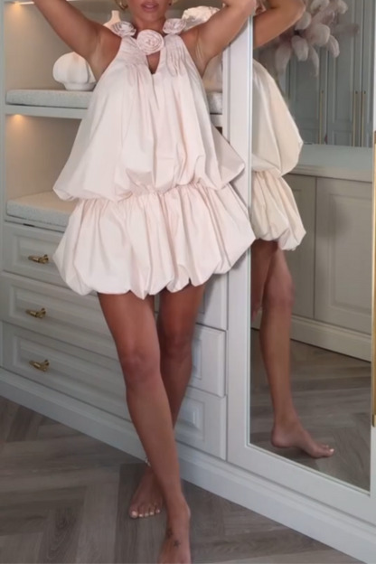 Cream Colored Puff Sleeve Mini Dress