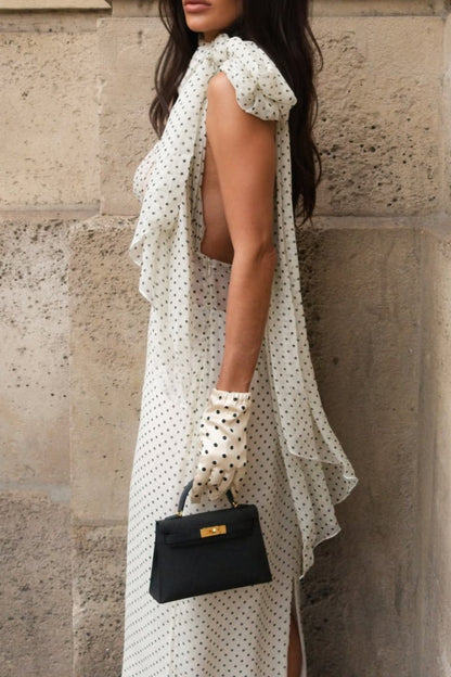 White Polka Dot Mesh Insert Maxi Dress