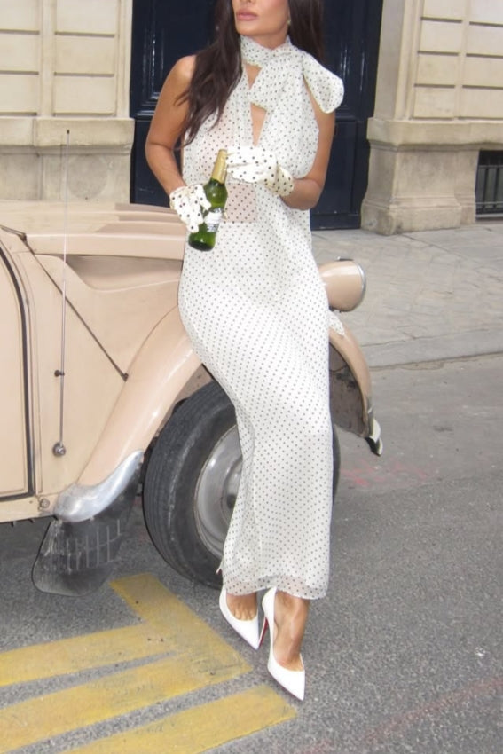 White Polka Dot Mesh Insert Maxi Dress