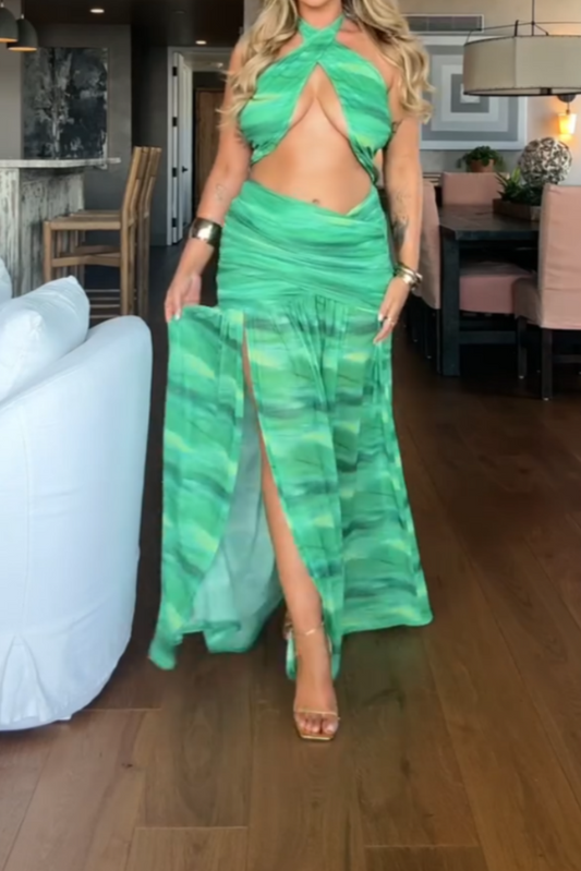 Green Striped Two-Piece Set
