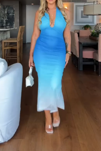 Blue Gradient Bodycon Maxi Dress