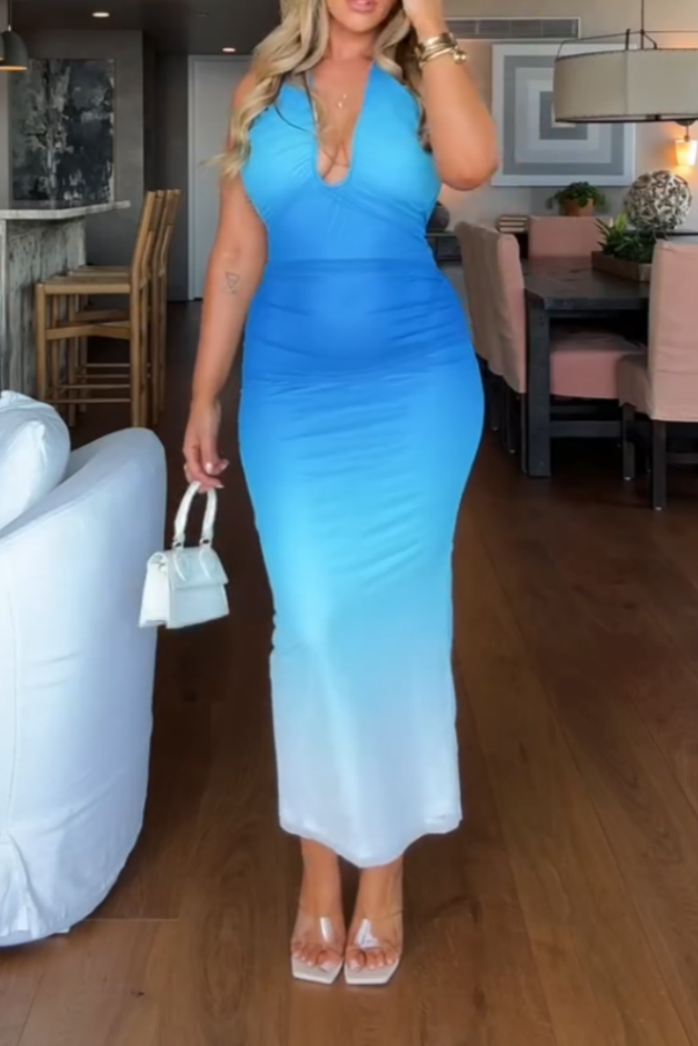 Blue Gradient Bodycon Maxi Dress