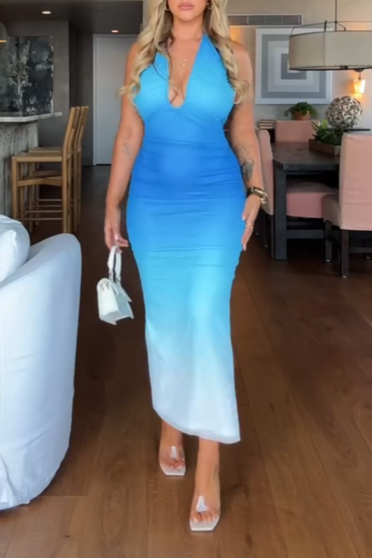 Blue Gradient Bodycon Maxi Dress