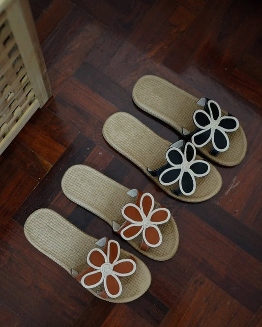 Beige Woven Strap Slides