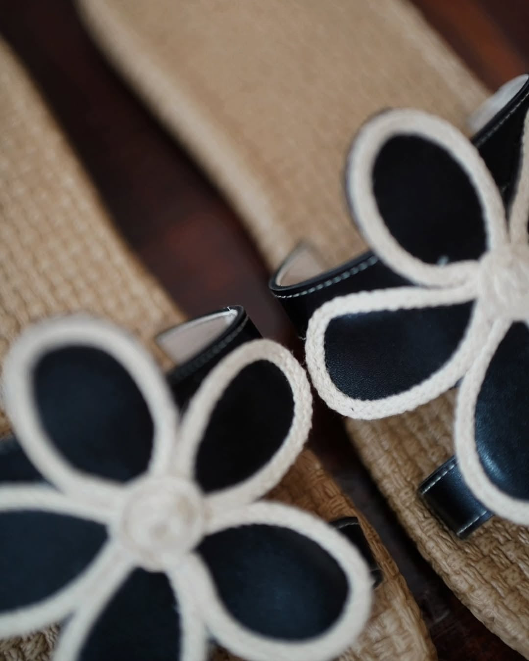 Beige Woven Strap Slides