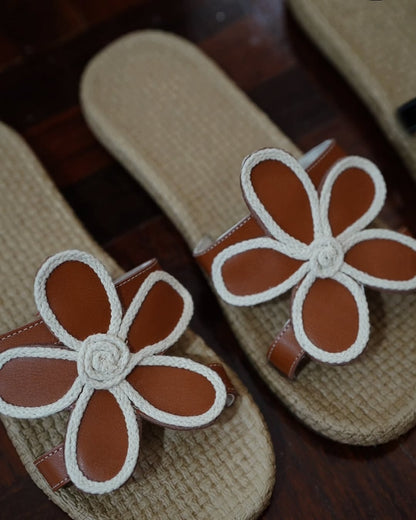 Beige Woven Strap Slides