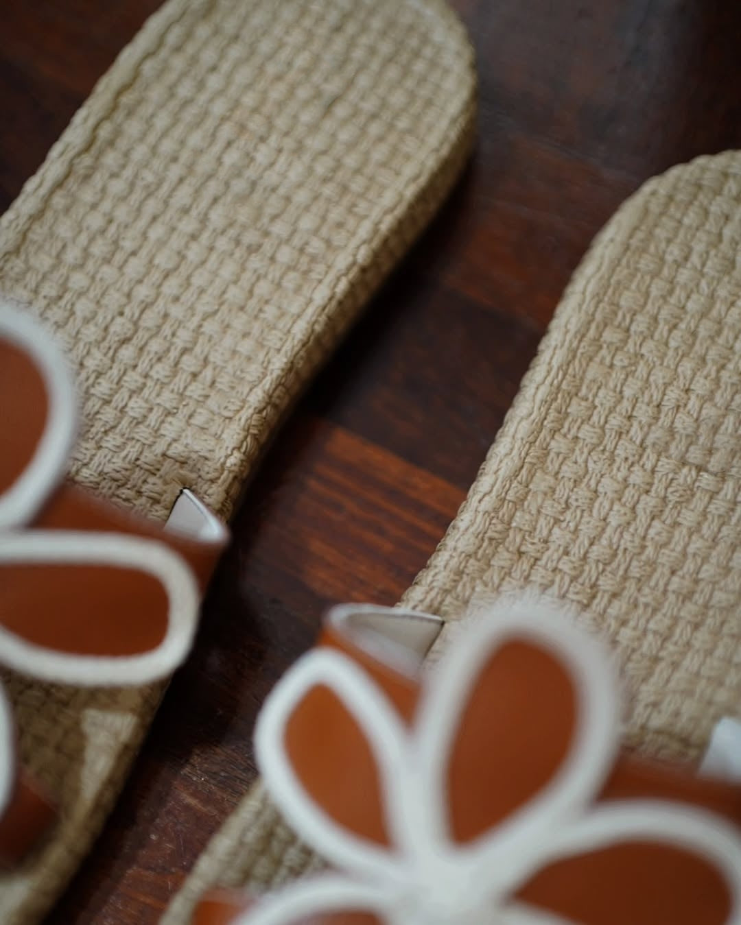 Beige Woven Strap Slides