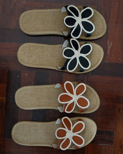 Beige Woven Strap Slides