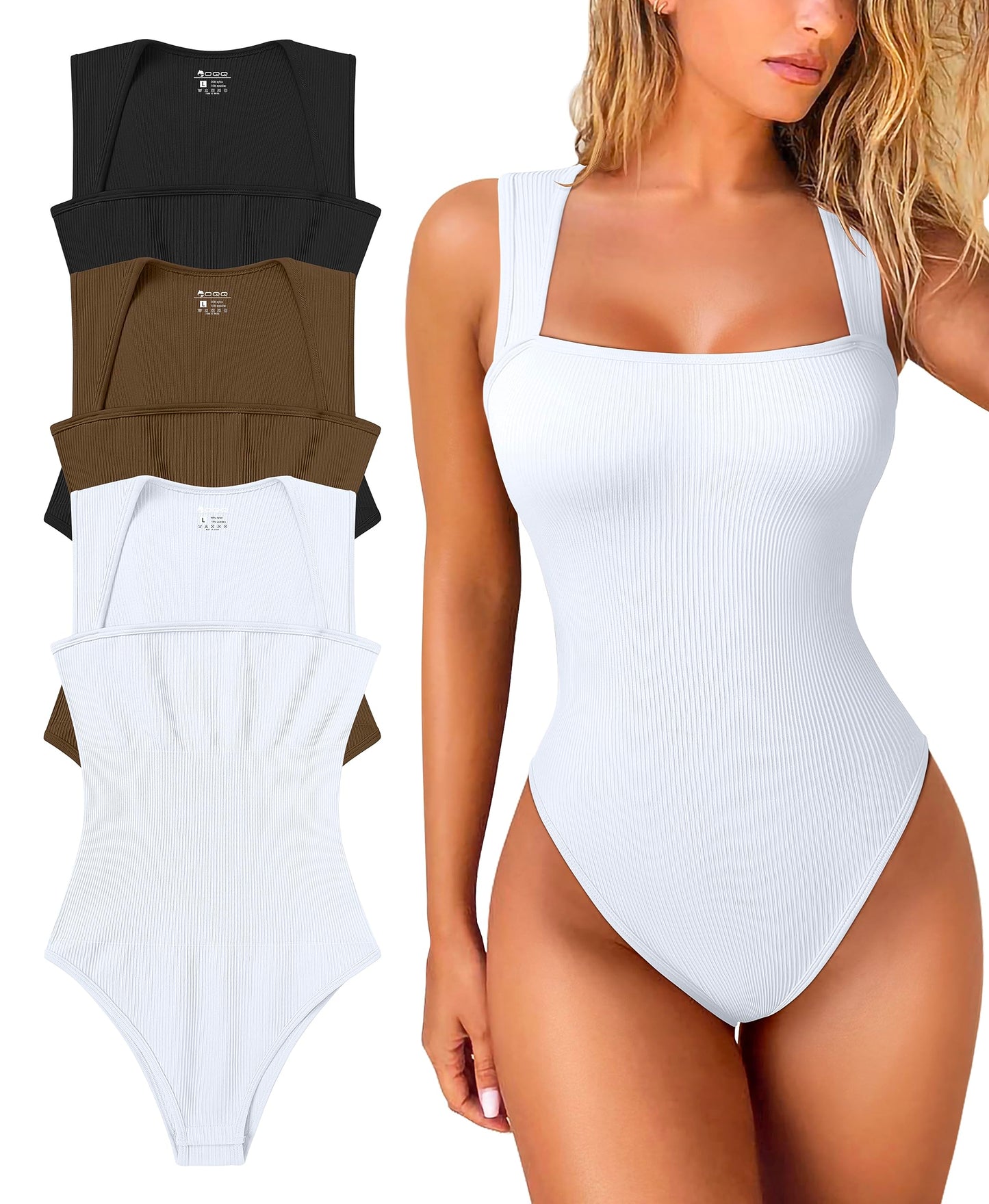 Sexy Ribbed Strappy Square Neck Sleeveless Bodysuits