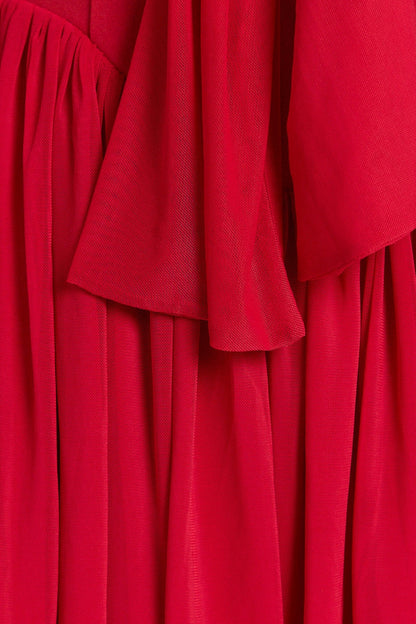 Red Off Shoulder Long Sleeve V Waist Bennett Mini Dress