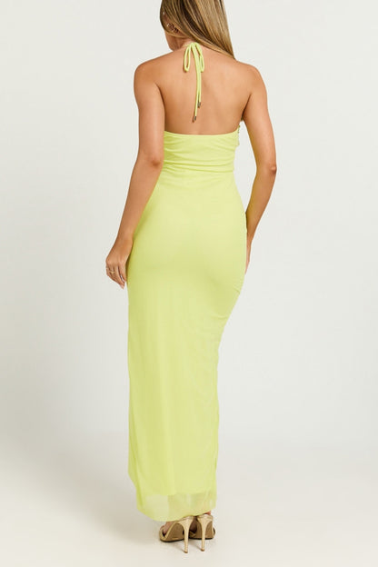 Citrus Halter Ruched Side Split Maxi Dress