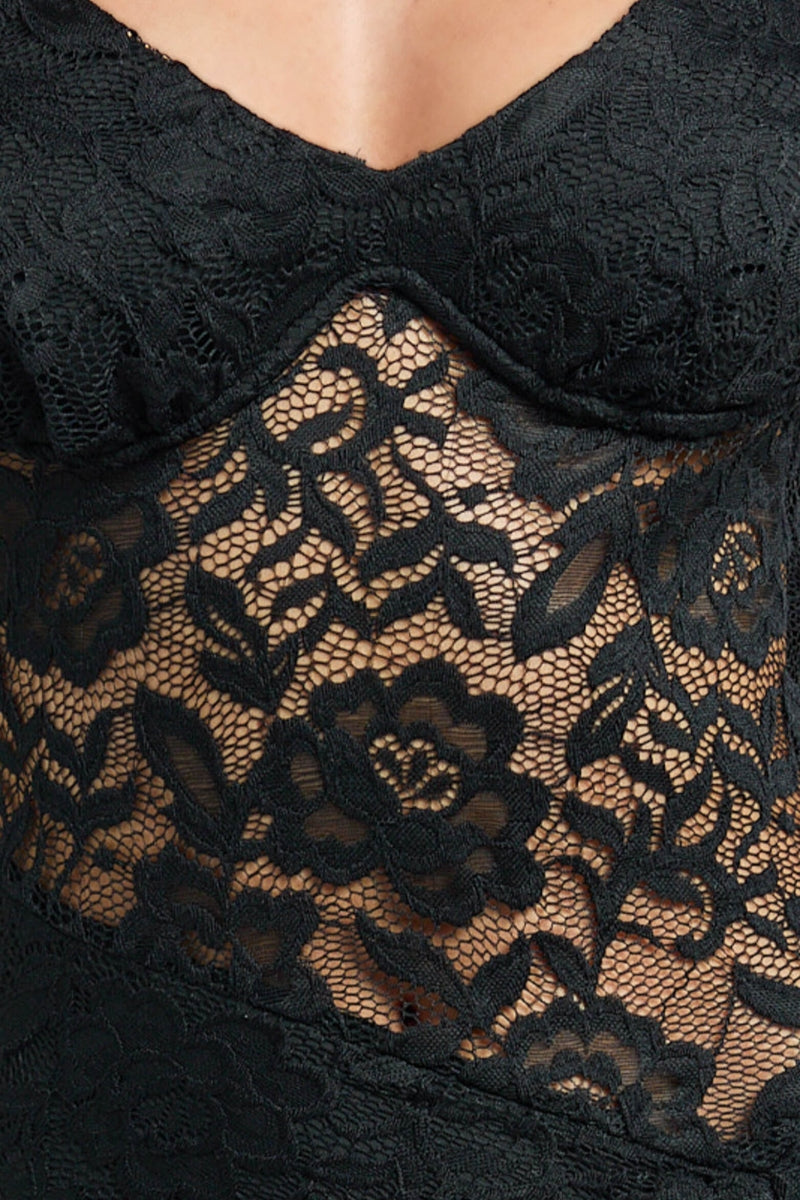 Lace Off Shoulder Side Split Midi Dress