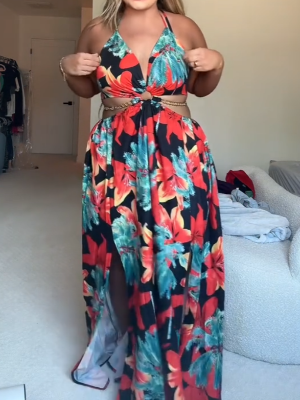 Vibrant Tropical Floral Maxi Dress