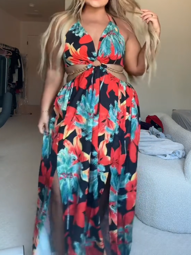 Vibrant Tropical Floral Maxi Dress