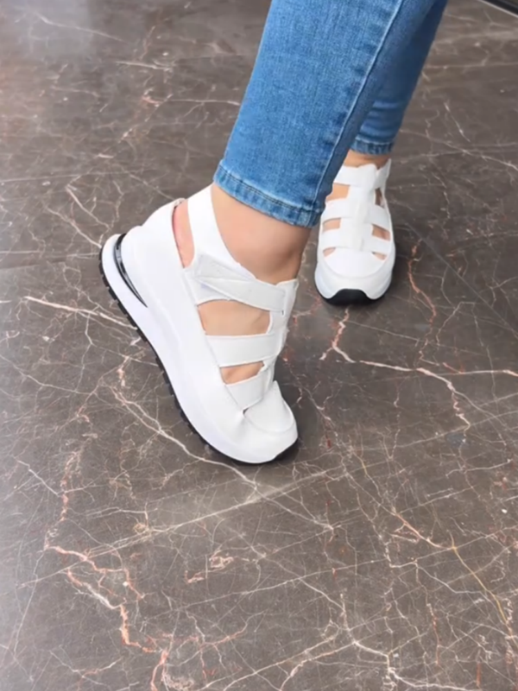 White Platform Strappy Slip-on Sneakers