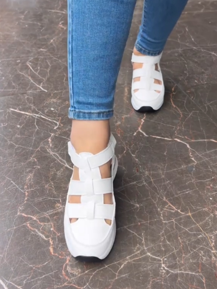 White Platform Strappy Slip-on Sneakers