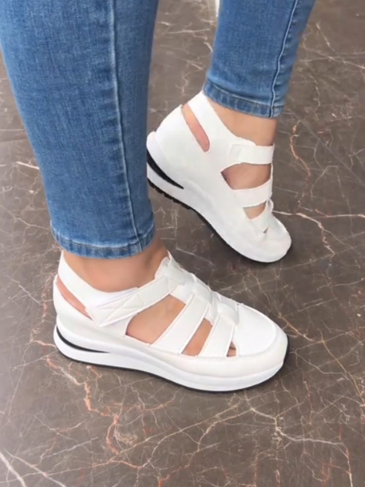 White Platform Strappy Slip-on Sneakers