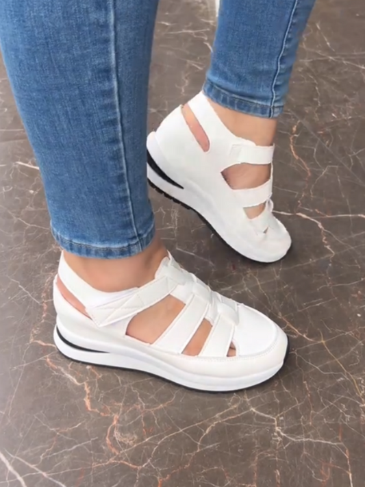 White Platform Strappy Slip-on Sneakers