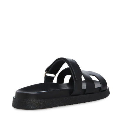 Black Leather Slider Sandals