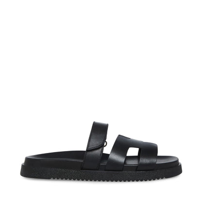 Black Leather Slider Sandals