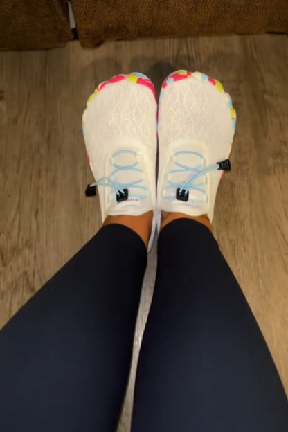 White Aquatic Shoes With Colorful Details