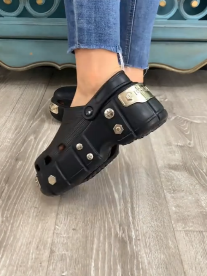 Black Platform Shoes With Silver Hardware Details