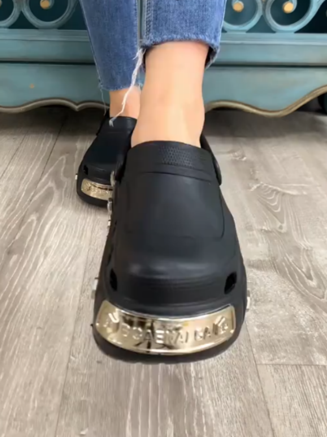 Black Platform Shoes With Silver Hardware Details