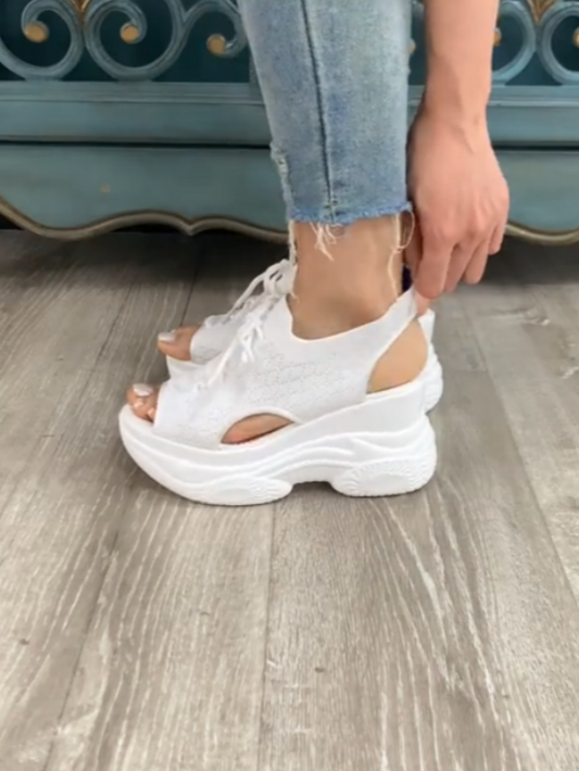 White Chunky Sneakers With Unique Sole Design