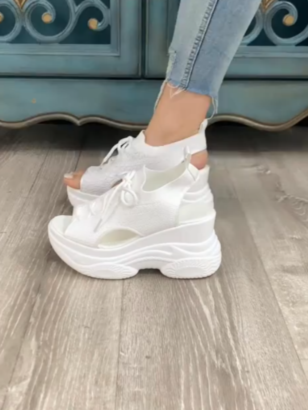 White Chunky Sneakers With Unique Sole Design