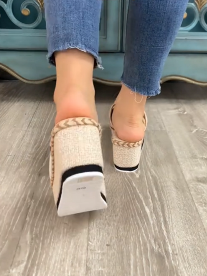 White And Brown Platform Wedge Sandals